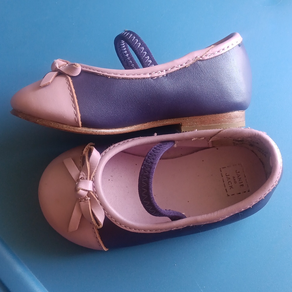 Janie and Jack Pink and Navy Bow Mary Jane Dress Shoes